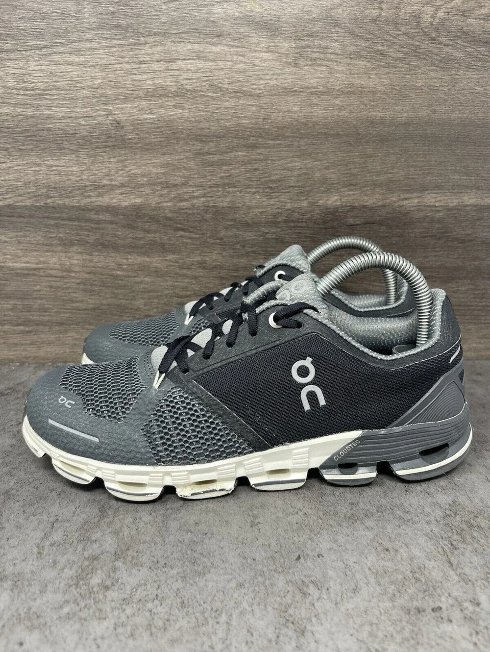 ON Cloudflyer Sneakers Womens Size 8.5 Grey Black Athletic Trainer
